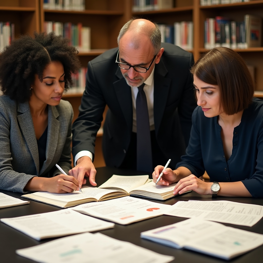 Participants working with financial records and journals during workshop